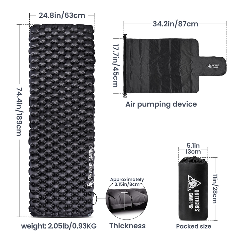 The size chart of OneTigris OBSIDIAN Sleeping Pad