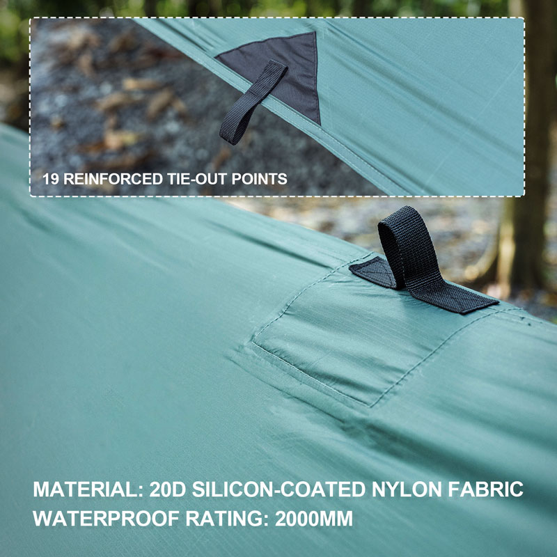 OneTigris 2000mm Waterproof Outdoor Tarp Shelter 9.4 sq ft for Hammock Camping/Survival/Bushcrafting/Backpacking 