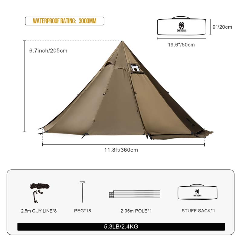 Size of OneTigris NORTHGAZE Chimney Tent