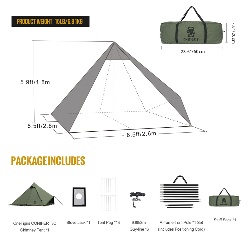 Size of OneTigris CONIFER T/C Chimney Tent