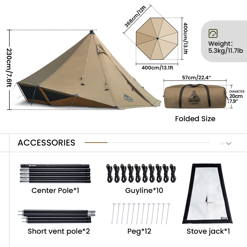 The size of OneTigris GASTROPOD Camping Tent