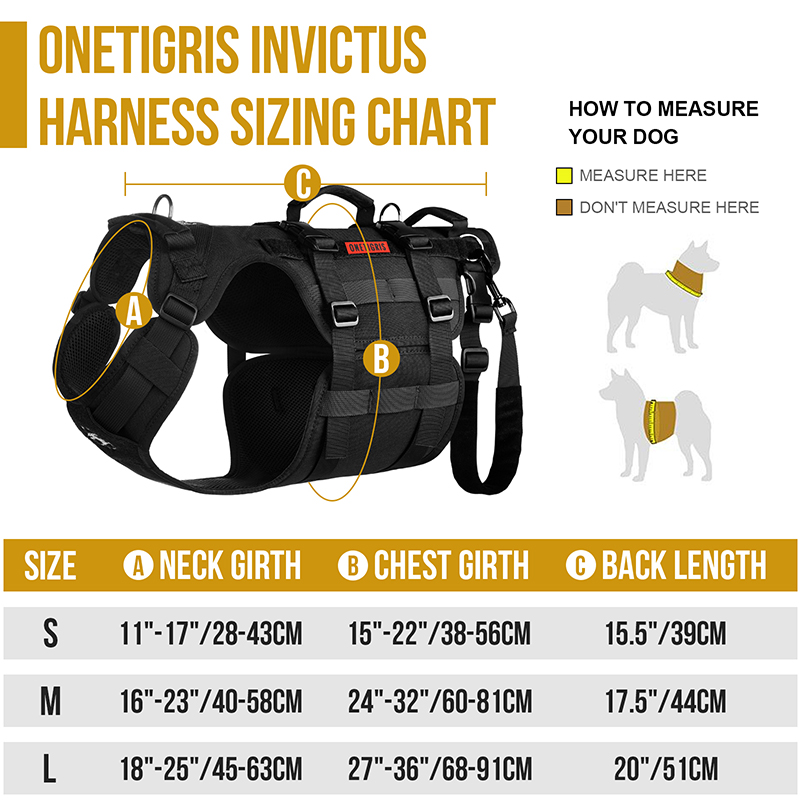 The sizing chart of INVICTUS Support Harness