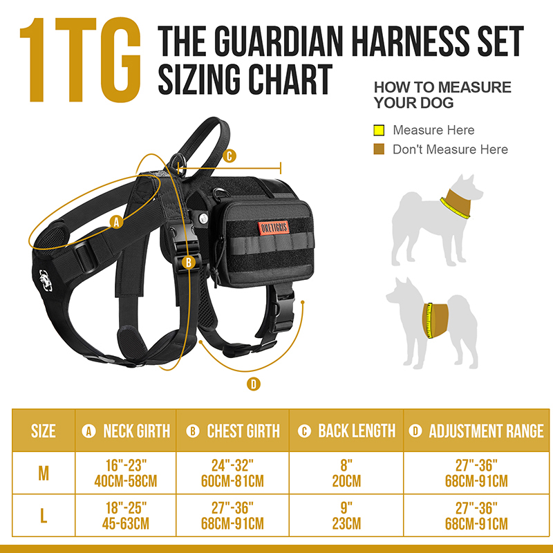 Size chart of onetigris guardian harness set