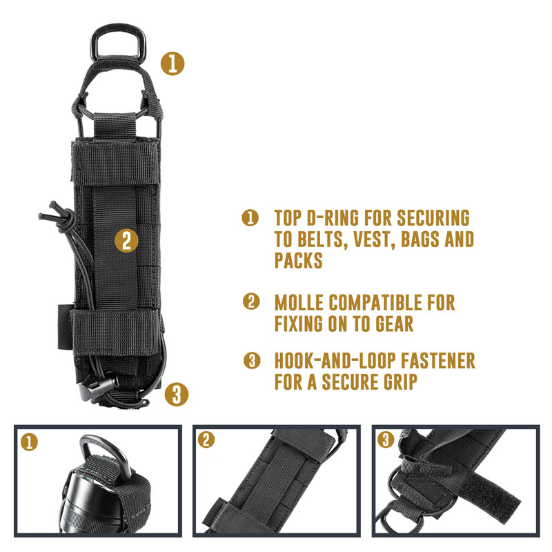 Black OneTigris Flashlight Pouch Holster Tactical Molle 1000D Cordura Nylon Flashlight Pouch Holder