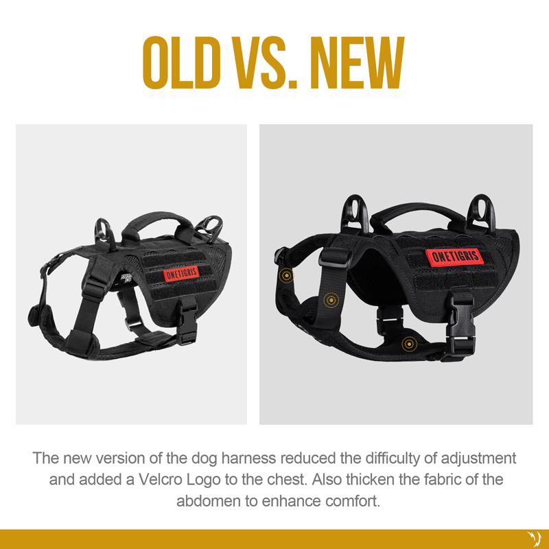The different between old and new version of OneTigris MINI MAYHEM Laser-Cut K9 Harness
