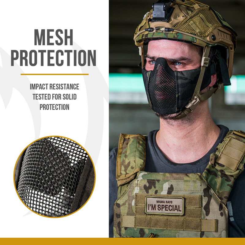 OneTigris Tactical Airsoft Foldable Half Face Metal Mesh Mask w/ Ear Protection 